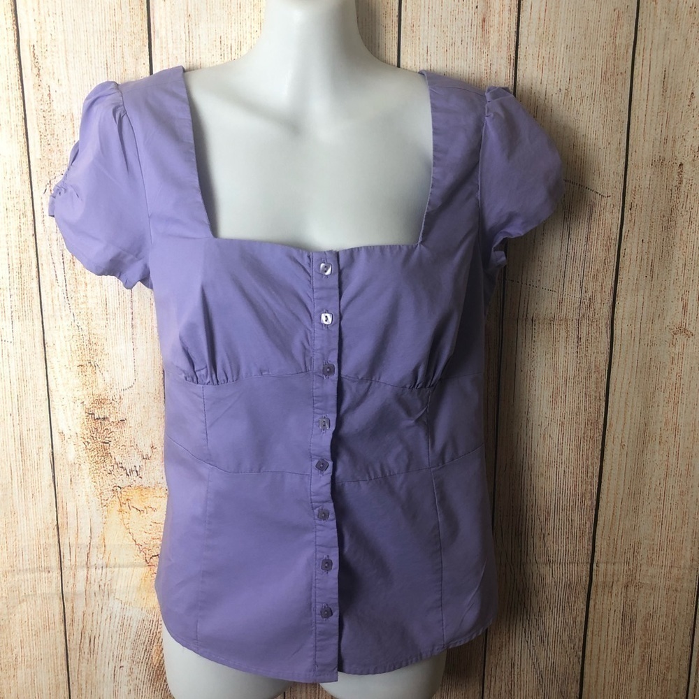 Purple Short Sleeve Button Up Top Small